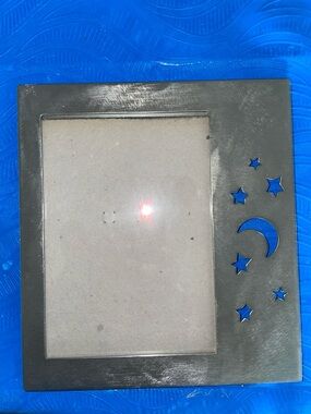 5” x 7” desktop photo frame - heavy silver brushed metal w/moon & stars cut-out